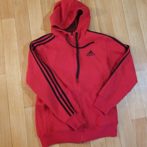 mens red adidas zip up hoodie